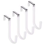 iHMeiju Over The Door Hooks Set of 4, Single Hooks Hanger Metal for Hanging Towel Coats Clothes Hats Bags Bathroom, Over The Door Hangers with Soft Rubber Surface Prevents Scratches. (White)