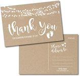 25 Girl or Boy Rustic Baby Shower Thank You Note Card Bulk Set, Blank Cute Kraft Gender Reveal Neutral Sprinkle Postcards, No Envelope Needed For Party Gift Personalize Printable Cardstock Paper