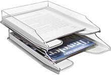 Sorbus Letter Tray, Modern Acrylic Paper Organizer Tray, Clear Desk File Holder - 2 Level, Desktop File, Stackable Magazine Holder, Mail Sorter, Great for Home or Office, White Clear