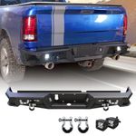 Nixon Offroad Rear Bumper for 2009-2018 Dodge Ram 1500 (Including for 2019-2023 RAM 1500 Classic) Heavy Duty Steel Offroad Back Bumper w/D-Rings w/LED Pod Lights, Side Steps Design, w/Sensor Hole