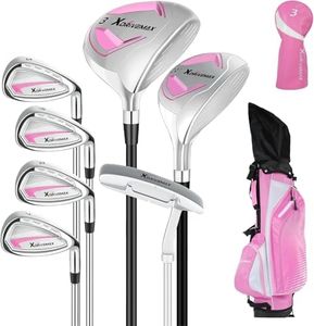 8 Pieces Complete Golf Club Set for Men Left or Right Handed – Mens Golf Clubs Full Set with Fairway Wood, Hybrid, Irons, Putter & Lightweight Bag – Beginner Friendly,Pink,Left