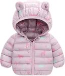 Toddler Baby Puffer Jacket Kids Boys Girls Hooded Coat Bear Ear Thicken Warm Winter Coat Waterproof Outwear Jacket with Zipper Purple 12-18 Months