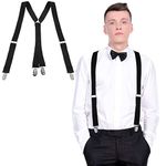 SATINIOR Mens Braces X Shape Braces for Men Trousers Heavy Duty Suspenders with Metal Clips Elastic Adjustable Mens Braces(Black), 2.5 x 100 cm