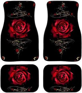 FUIBENG Red Rose Auto Floor Mat Floral Car Front & Back Floor Carpet Non Slip Anti Dirty Foot Pad Rug Automotive Rose Accessories for Women