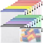 EOOUT 16pcs Mesh Zipper Pouch Document Bag Zip File Folders, Letter Size/A4 Size, for Office Supplies, Travel Storage Bags, 8 Colors