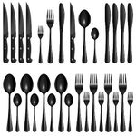 Velaze Cutlery Set, 24-Piece Black knife and fork sets, Stainless Steel Flatware Cutlery Set with Steak Knives,Cutlery set for 4,Mirror Polished,Dishwasher Safe