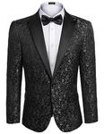 Coofandy Men's Floral Party Dress Suit Stylish Dinner Jacket Wedding Blazer One Button Tuxdeo Black US S