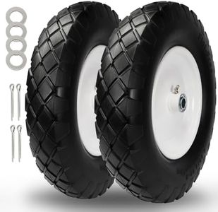 4.80/4.00-8 Wheelbarrow Tire and Wheel, 16" Flat Free Solid Tire with 5/8" Axle Bore Hole, 3" Centered Hub, Compatible with Hand Truck, Trolley, Garden Cart, Wagons, 2 Pack
