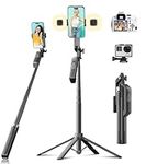 Funxee Selfie Stick Phone Tripod - 71 inch Tall Cell Phone Holder with Detachable Wireless Remote and 2 LED Lights for Recording, Video and Picture, Phone Stand for iPhone, Android, Camera & Gopro