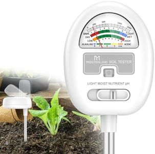 [Upgraded] Soil Moisture Meter, 4-in-1 Soil pH Tester, Soil Moisture/Light/Nutrients/pH Meter for Gardening, Lawn, Farming, Indoor & Outdoor Plants Use, No Batteries Required