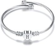 SBI Jewelry Initial Letter Cuff Bracelet Women Girls Silver H Heart Cuff Bracelets for Sister Granddaughter Gift