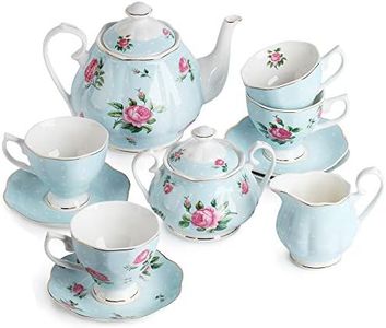 BTäT- Floral Tea Set, Tea cups (8oz), Tea Pot (38oz), Creamer and Sugar Set, Gift box, China Tea Set, Tea Sets for Women, Tea Cups and Saucer Set, Tea Set for Adults, 4 Tea Cups Set, Porcelain Tea Set