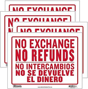 BAZIC No Intercambios No Se Devuelve El Dinero Sign, No Exchange No Refunds Signs, Plastic Signage for Store Retail Shops, 4-Pack