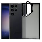 amazon basics Samsung Galaxy S23 Ultra Case with Stand, Scratch Resistant Back, Military-Grade Protection, Adjustable Camera Ring Stand, TPU, Classic Kickstand Back Cover, Frosted Black