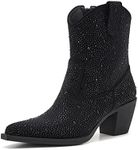 ZXHYZLZ Women's Rhinestone Cowboy Boots Thick Root High Heel Pointed Toe Sparkling Cowgirl Boots, Black, 9