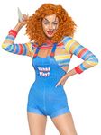 Leg Avenue Women's 2 Pc Demon Doll Costume with Crop Top, Romper Overalls, Multi, Small