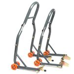 Motorcycle Paddock Stand Front and Rear Motorbike Wheel V-Adaptor Heavy Duty Combo Pack