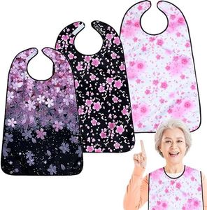 VOPHIA 3 Pack Adult Bibs for Eating Cherry Blossoms Women Bib-Washable Reusable Waterproof Clothing Protector with Detachable Crumb Catcher 29.53"x19.69"