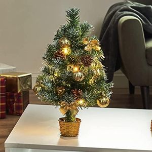 CUQOO 40cm Mini Christmas Tree with 20 LED Lights – 1.6Ft Festive Small Christmas Tree with Lights | Tabletop Christmas Tree with Baubles Mini Gift Boxes Pine Cones | Small Xmas Tree for Home Office