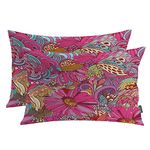 Shrahala Vintage Flower Pillowcases, Psychedelic Bright Abstract Animal Magic Lumbar Pillow Cover Decorative Blended Double-Sided No Inserts for Bedroom Sofa Living Room Set of 2 (26 x 20 in)