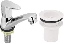 Senkiddpro ABS Pillar Tap with PVC Waste Coupling for Wash Basin,Drain Outlet Chrome Finished Bathroom, Sink and Kitchen Cartridge Faucet Bib Tap Faucet