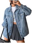 MakeMeChic Women's Oversized Denim Jackets Long Sleeve Collar Neck Coat Outerwear Light Wash X-Large