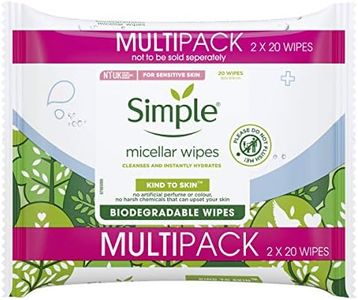 Simple Kind To Skin Biodegradable Wipes, Micellar Face Wipes, 40 Pack