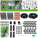 MIXC 226FT Greenhouse Micro Drip Irrigation Kit Automatic Irrigation System Patio Misting Plant Watering System with 1/4 inch 1/2 inch Tubing Hose Adjustable Nozzle Emitters Sprinkler Barbed Fittings