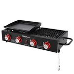 Royal Gourmet GD4002T Tailgater Tabletop Gas Grill Griddle, 4-Burner Portable Propane Grill Griddle Combo, for Backyard or Outdoor BBQ Cooking, 40,000 BTU, Black