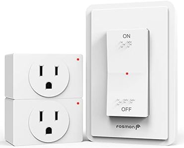 Fosmon Wireless Remote Control Electrical Outlet Switch (2 Pack) - ETL Listed, (15A, 125V 1875W) Remote Light Switch Outlet Plug with Braille (On/Off) Mark for Lamp, Lights, Fans, Expandable