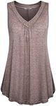 Cestyle Sleeveless Tops for Women, Summer Juniors V Neck Sleeveless Pleated Front Basic Plain Swing Tee Shirt Loose Tank Shirts for Leggings Brown XX-Large