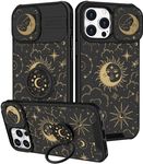 Pegmode (2in1 for iPhone 12 Case/iPhone 12 Pro Case for Women Sun Moon Cute Girls Phone Cases Aesthetic Pretty Stars Design with Camera Cover+Ring Holder Cool Luxury for Apple 12/12 Pro Cover 6.1''