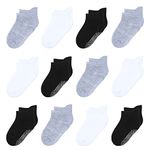 Kids Socks Non Slip Grips Boys 5-7 Years Old 12 Pairs Cotton Ankle Grippy Socks for Little Boys Girls Children Birthday Gifts Black/White/Grey