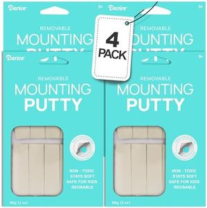 Darice Mounting Putty 4-Pack - Removable Non-Toxic Sticky Tack Poster Putty 2oz x 4 - Reusable Sticky Putty Wall Adhesive - Versatile Application Paper, Wood, Metal, Plastic and More, D-0128