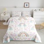 Erosebridal Girls Cute Rainbow Bedding Set Queen Pink Love Heart Comforter Set Cartoon Stars Cloud Pastel Bedding Comforter Sets For Kids Nursery Toddler,Cartoon Rainbow Quilt Comforter 2 Pillow Cases