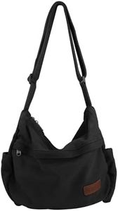 Large Canvas Messenger Bag with Multiple Pockets for Men and Women, Crossbody Shoulder Tote Hobo Laptop Bag(521/Black-L)