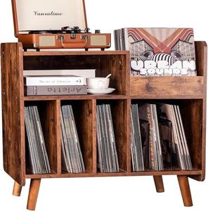 UODERS Record Player Stand, Large Record Player Table Cabinet with Open Vinyl Storage and Display Shelf Holds up to 350 Albums, Mid Century Wood Turntable for Living Room, Bedroom (Brown)