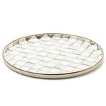 MACKENZIE-CHILDS Enamel Round Tray, Unique Serving Platter for Food and Drinks, Grey-and-White Sterling Check