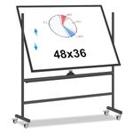 MOBILE WHITEBOARD - 48x36 Large Height Adjust 360° Rolling Double Sided Dry Erase Magnetic White Board on Wheels, Office Classroom Portable Easel with Stand, Flip Chart Holders and Pad