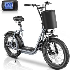 Caroma Electric Scooter Adults, 20" x 3.0 Fat Tire Dirt Scooter for All-Terrai, Peak 819W Adult Scooter 300Lbs, Off-Road E Scooter with Seat & Basket, 48V 10.4AH Battery up to 30 Miles 20Mph (Grey)