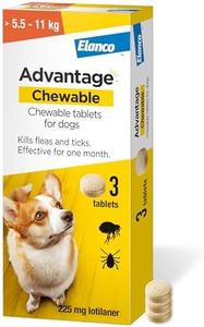 Advantage Chewable >5.5-11kg Chewable Tablets for Dogs 225mg (3 pack), Flea and Tick Treatment, Fast Acting Kills Fleas Within Hours, Prevention Lasts For A Month, Easy To Administer