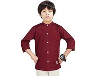 Made In The Shade Boy's 100% Cotton Casual Short Mandarin Collar Shirt, Plain Maroon