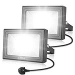 Linke LED Floodlight Outdoor 15W, 1200LM Work Lights with Plug, IP66 Waterproof Led Outdoor Lights, Wall Lights 6500K Daylight White for Garden, Porch, Courtyard, Garage & Warehouse, 2 Pack