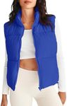 MEROKEETY Womens Puffer Vest Stand Collar Zip Up Sleeveless Padded Gilet Coat with Pockets, Royal, Medium