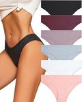 FINETOO 6 Pack Womens Underwear Cotton Cute Ribbed Low Rise Hipster Sexy Soft Bikini Panties for Women Cheeky S-XL