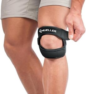 MUELLER Sports Medicine Adjustable Max Knee Single Strap, Knee Pain Relief Support for Men and Women, Ideal for Osgood-Schlatter's, Runner's Knee, Patellar Tendinitis, Black, Small/Medium