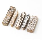 Hashcart Wooden Stamp Block, Printing Stamp Design | Set of 5 | Block for Printing Saree Border | Dresses, Craft Card Making, Scrapbook, Clay Pottery