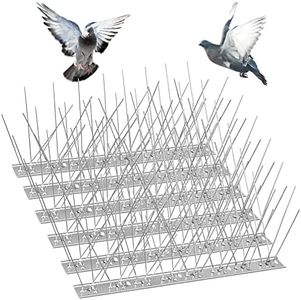 17.5 Feet Bird Spikes for Small Birds Pigeons Crows Woodpeckers, Bird Deterrent Devices Outdoor with Stainless Steel Base, 16 Packs Durable Bird Repellent Spikes Fence Kit(5.5M)