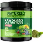 NATURELO Raw Greens Superfood Powder - Unsweetened - Boost Energy, Detox, Enhance Health - Organic Spirulina - Wheat Grass - Whole Food Nutrtion from Fruits & Vegetables - 60 Servings