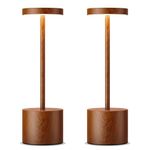 2 Pack Cordless Table Lamps Rechargeable,5000mAh Battery Operated LED Table Light,3 Level Stepless Dimmable,Portable Modern Small Desk Lamp,for Party Patio Dining Restaurant Outdoor (Wood)